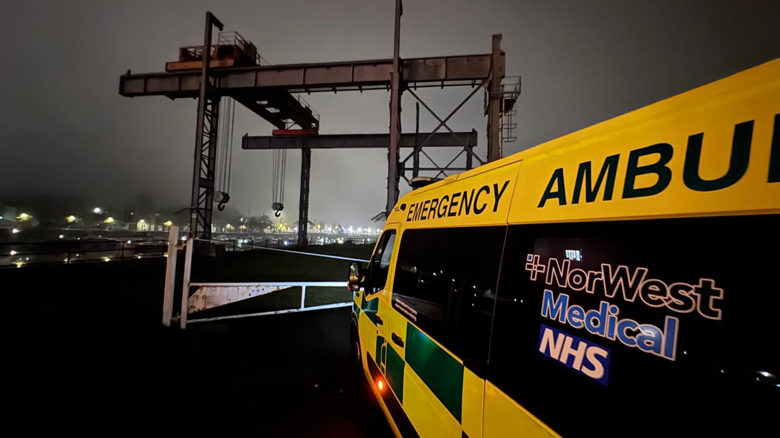 NorWest Medical ambulance on first night shift, taken by Preston Docks